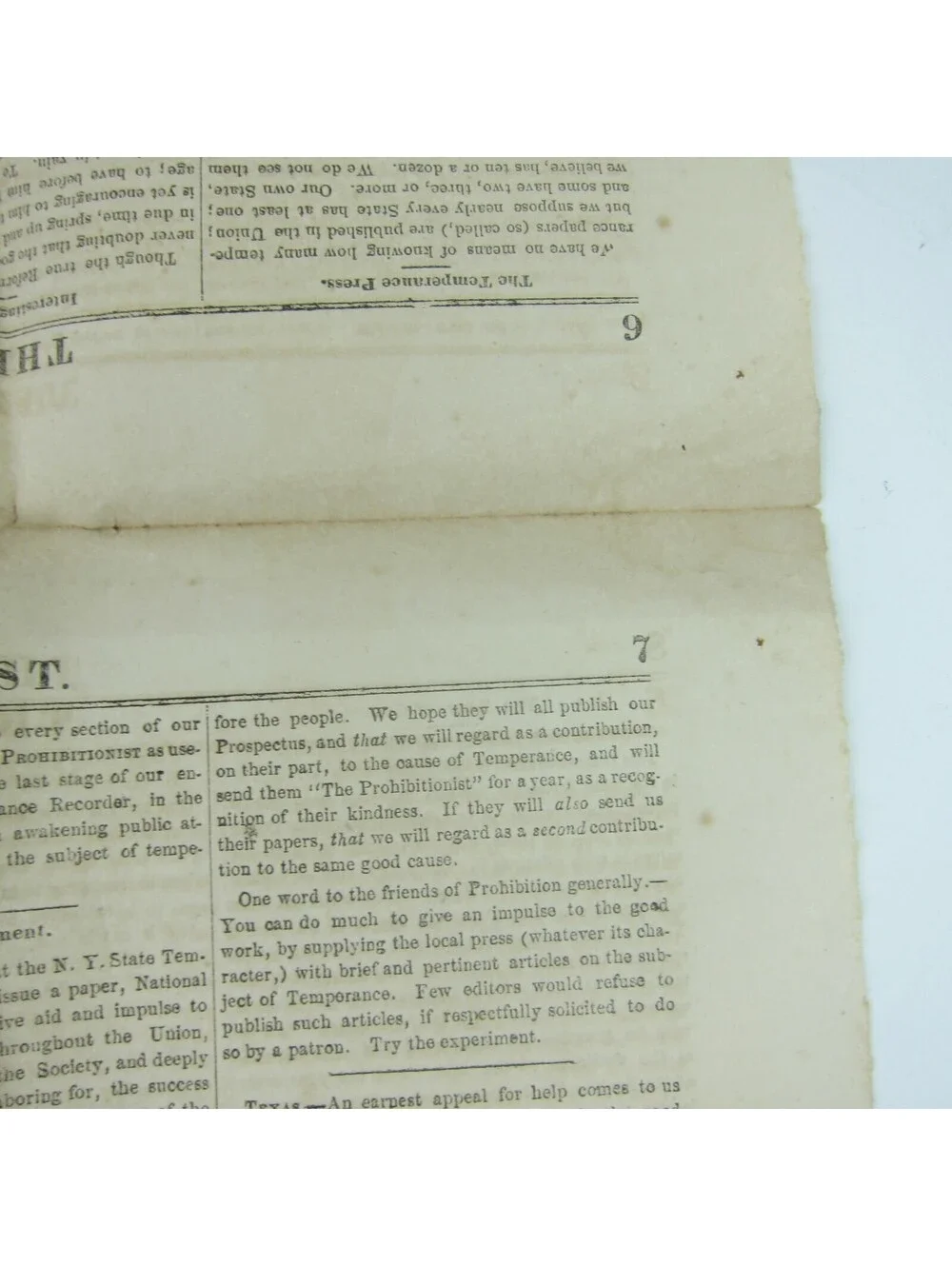The Prohibitionist Newspaper New York Temperance Society #1 Antique 1854 RARE